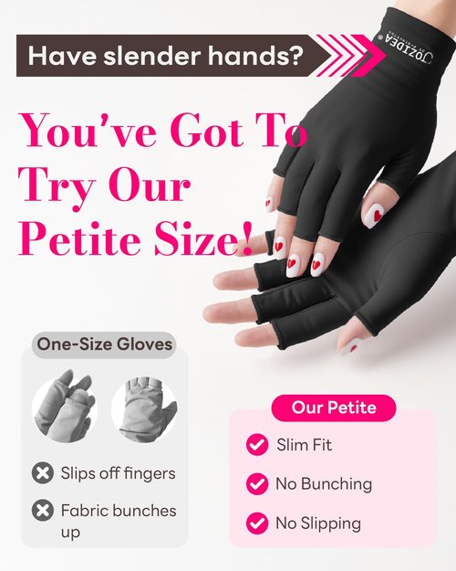 jozidea Petite Hands UV Gloves for Gel Manicures, UPF50+ UV Protection Gloves, Fingerless Design for Nails Protect Hands Anti Sun and UVA UVB light(Black-Small Size)