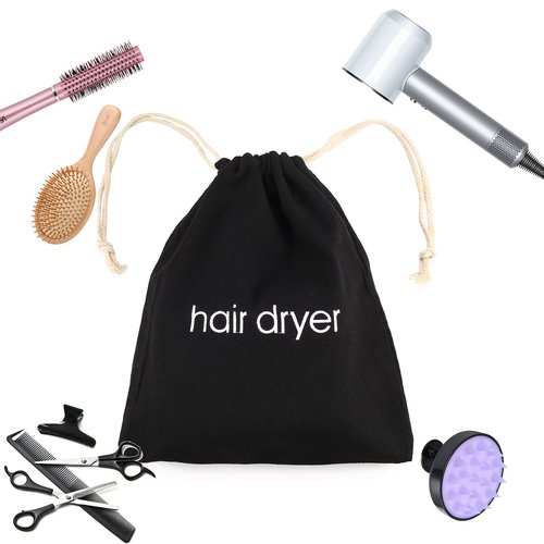 ERKXD 3 | 6 | 8 Pack Hair Dryer Bags Drawstring Bag Container Hairdryer Bag for travel bathroom (6 PCS, Black)
