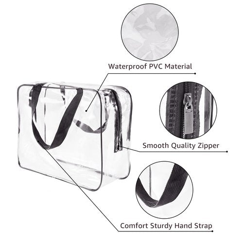 3pcs TSA Approved Clear Toiletry Bag, Crystal Clear Travel Bag PVC Cosmetic Bag, Travel Accessories Clear Makeup Bags Set Carry on Airport Airline Compliant Bag Luggage Pouch with Zipper Handle Women