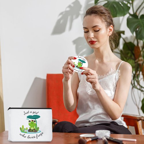 CIXICM Frog Gifts for Frog Lovers, Includes Makeup Bag, Cute Socks, Frogs Writing Gel Ink Pen & Mini Round Mirror, Just Who Loves Frogs, Birthday Gift for Women
