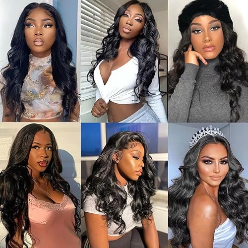 Color 1B Body Wave Bundles Natural Black Human Hair Bundles 26 28 30 Inch Niegmeag Brazilian Virgin Remy Hair Extensions Double Weft Soft and Silky Body Wave Bundle Hair Weave