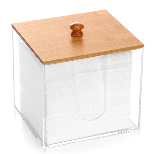 Clean Skin Club XL Acrylic Face Towel Container with Bamboo Lid - Dryer Sheet Holder for Bathroom & Laundry Room