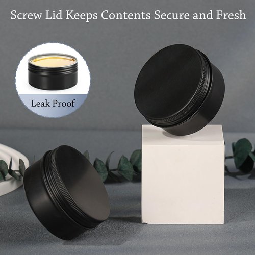 LIYAR 3oz Black Aluminum Tin Containers with Screw Lids, 40 Pack Refillable Cosmetic Jars, Round Salve Tins, Tea Cans, Bulk Food Storage Jars, Candle Travel Tins