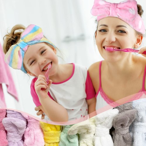 Yinder 40 Pack Bow Spa Headband Coral Fleece Makeup Soft Face Wash Headband Cosmetic Skin Care Facial Head Wraps Cute Bow Head Bands for Women Girls Shower Supplies