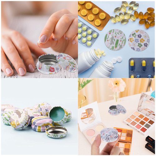 Rarapop 12 Pack Reusable Mini Round Tinplate Candle Tin Jars with Lids, 20ml Small Cartoon Travel Tin Cans Refillable Empty Container Bottle for Lip Balm, Salve, Eye Shadow, Powder