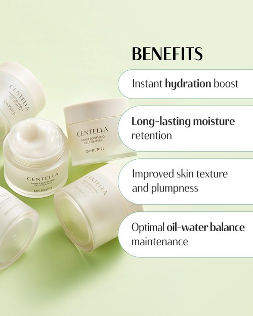 dr.pepti Centella Moist Soothing Gel Cream EX - Korean Face Moisturizer Cooling Hydrating for Sensitive Irritated Skin - Hyaluronic Acid Peptides Ceramide Makeup Booster Cream, 2.37 fl.oz