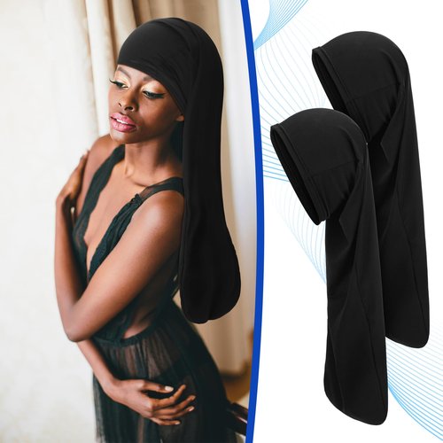 Twistover 2 Pcs Jumbo Dreadlock Cap Hair Dreads Head Wrap Loc Wraps for Dreads Hair Accessories for Men Women Sleeping(Black,Black,25 Inches)