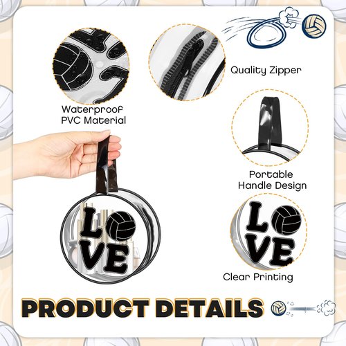 Yeyeplum 20 Pcs Volleyball Gifts Makeup Bag Clear Waterproof PVC Volleyball Cosmetic Bags Travel Toiletry Zipper Pouch Round Portable Sport Cosmetic Case for Women Girls Team Gift Party Favors