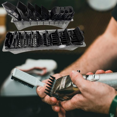 Clipper Guard Holder Organizer,Clipper Comb Holder Case,Grid Base Box For Universal Hair Clippers Limit Comb,Storage for Clipper Guards,Fit Well and Easy to Store Away When Done Using (Grey, L)