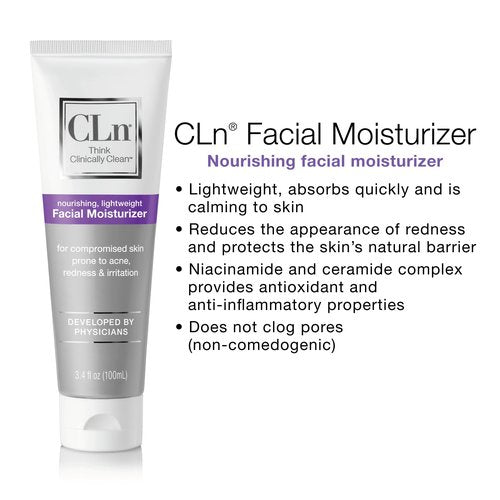 CLn® Facial Moisturizer - Soothes & Calms Skin, Helps Reduce Appearance of Redness, Locks in Moisture without Clogging Pores, Dermatologist & Clinically Tested, 3.4 oz.
