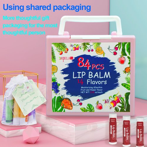 84 Pack Natural Lip Balm Bulk with Vitamin E and Coconut Oil Valentine's Day best choice - Moisturizing, Soothing, and Repairing Dry and Chapped Lips - 14 Flavors - Non-GMO