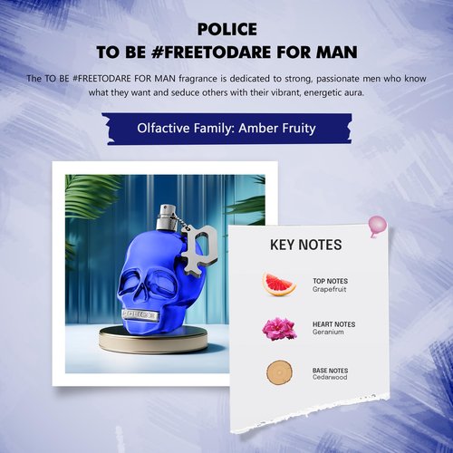 Police TO BE #FREETODARE MAN 4.2 oz - EDT Body Spray, Long Lasting Cologne for Men - Amber and Fougère Scent - Charismatic and Energizing, Fresh Fragrance - for Self-Assured and Driven Men
