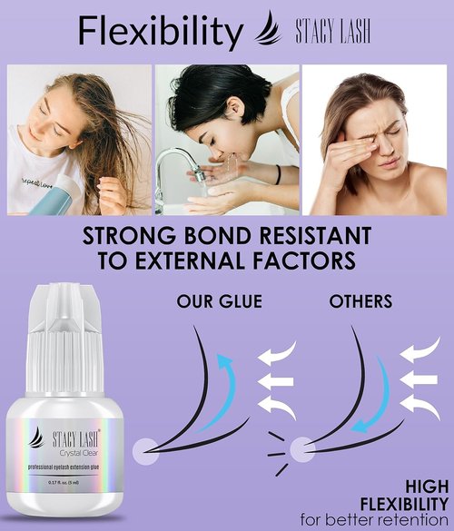 STACY LASH Crystal Clear Eyelash Extension Glue (0.17fl.oz/5ml)/1 Sec Drying Time/Retention – 8 Weeks/Transparent Adhesive/Professional Supplies