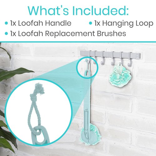 Vive Long Handled Loofah on a Stick - Mesh Back Sponge for Bath, Reusable w/Extra Pouf - Exfoliating Scrubber for Elderly & Disabled, Soft Loofa for Bathing Men & Women