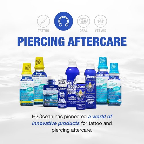 H2Ocean Sea Salt Body Piercing Spray - Saline Piercing Spray for Piercings & Body Modifications - Drug-, Preservative- & GMO-Free Vegan Piercing Aftercare - 6 oz (Pack of 2)