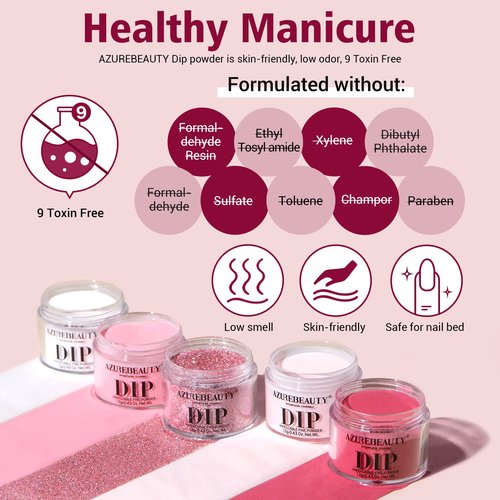 AZUREBEAUTY 18Pcs Dip Powder Nail Kit Starter, 8 Colors Clear Nude Pink Glitter All Season Dipping Powder System Essential Liquid Set with Top/Base Coat for French Nail Art Manicure DIY Salon