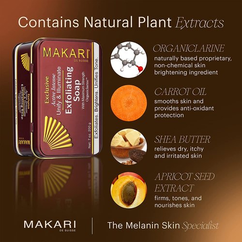 MAKARI Exclusive Active Intense Exfoliating Soap (7oz) | Unify & Illuminate | Advanced Brightening Bar for Dark Spots and Blemishes | Exfoliates Dead Skin Cells and Helps Reveal Natural Skin Radiance