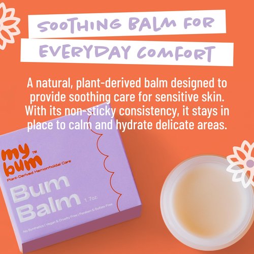 MyBum Bum Balm for Hemorrhoids - Soothing & Moisturizing Relief with Shea Butter, Arnica, and Coconut Oil for Sensitive Skin, Non-Sticky Comfort with Calming Botanicals & Essential Oils