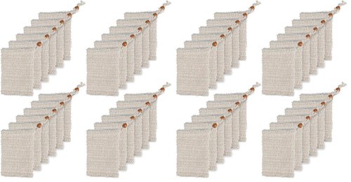 BUYGOO 60 Pack Soap Exfoliating Bag, Natural Soap Saver Hand Made Sisal Mesh Soap Bag Bar Soap Bag with Drawstring for Bath & Shower Use