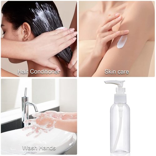 5 Pack Travel Bottles Pump Bottles Dispenser 3.4oz/100ml Plastic Lotion Pump Bottle Clear Travel Toiletry Bottles with Extra 1 Pump Leak Proof for Makeup Cosmetic Containers (White)