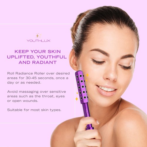 YOUTHLUX Radiance Roller – Germanium Stone Facial Massage Tool for Lifting, Sculpting, De-Puffing, Glow Boost, Energizing & Cooling Effect (Purple)