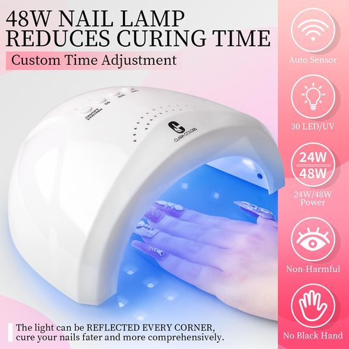 Clara Colors Poly Gel Nail Kit, 12 Colors Clear Jelly Nude Pink Poly Extension Gel Nail Kit with 48W UV Lamp All In One Polygel Nail Kit Starter Kit with Slip Solution and Tools for Nail Art DIY