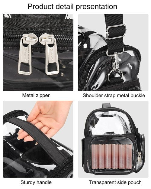 NAONAYA Makeup Brush Case, Large Makeup Brush Holder Professional Makeup Artist Travel Case Clear Waterproof Cosmetic Organizer Bag, Full Open Easy to Access, with Adjustable Strap and Dividers