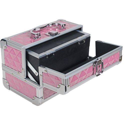 SHANY Chic Makeup Train Case Cosmetic Box Portable Makeup Case Cosmetics Beauty Organizer Jewelry storage with Locks, Multi trays Makeup Storage Box with Makeup Mirror - Polite PINK