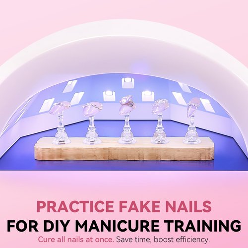 ESUOHYM Nail Stand for Press On Nails Art Display Practice 2 Sets, 1 Heart Shaped Acrylic Magnetic Nail Stands, Fake Nail Holder Tips With 200 PCS Double-Sided Tape, Nail Kit Home DIY Salon Supplies