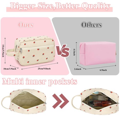 LEDAOU 2Pcs Travel Large Makeup Bag Cosmetic Bag Small Corduroy Makeup Pouch with Zipper Cute Travel Toiletry Essentials for Women Teen Girls