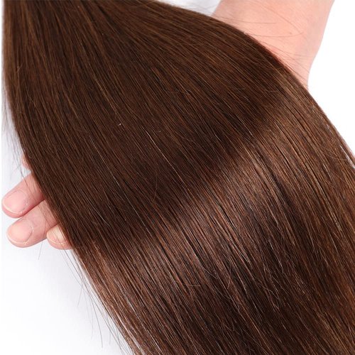 Color 4 Bundles Chocolate Brown Straight Human Hair Bundle 8A Grade Dark Brown 1 Bundle 20 Inch Color 4 Straight Bundles Double Weft Extensions 100G