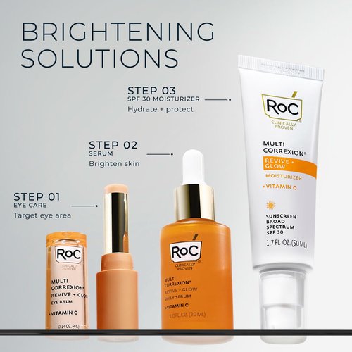 RoC Multi Correxion Revive + Glow 10% Active Vitamin C Serum for Face, Daily Anti-Aging Wrinkle and Skin Tone Skin Care Treatment, Brightening Serum , 1 Fluid Ounce