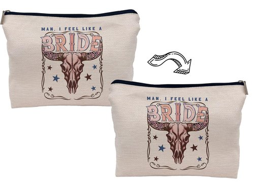 Lacosu Retro Western Bachelorette Party Nashville Bride Pink Bull Head Skull Makeup Bag,Men I Feel Like a Bride Cosmetic Makeup Bag for Teen Girls Women,Bachelorette Party Gifts Makeup Bag
