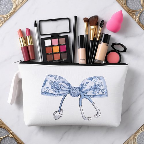 ARPTCN Chinoiserie Coquette Bow Stethoscope Nurse Makeup Bag - trendy Nurse Themed Gifts for Girls Mom Women, Bow Stethoscope Nurse Cosmetic Bag, Cosmetic Travel Bags for Women, Nursing Student Gifts