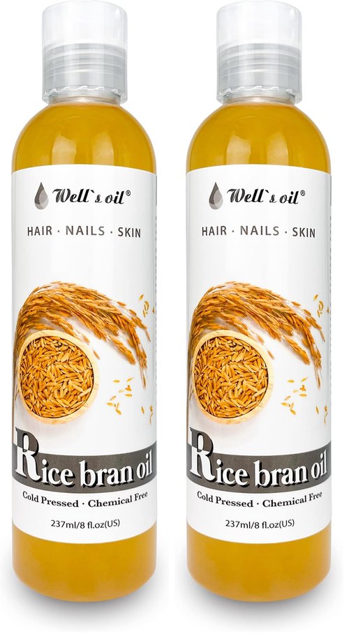 Well's Oil Rice Bran Oil | 100% Pure Natural Carrier Oil | Refined, Cold Pressed | For Body, Skin & Hair (8 fl oz / 237 ml) (Pack of 2)