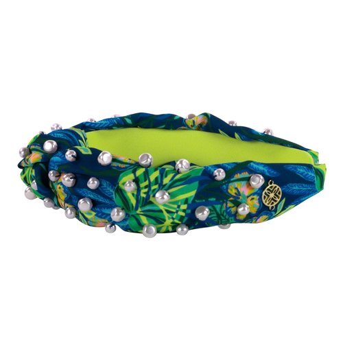 Lilly Pulitzer Colorful Knotted Pearl Headband, Wide Headband, Cute Pearl Embellished Hair Accessories for Women & Girls (The Hottest Spot Navy)