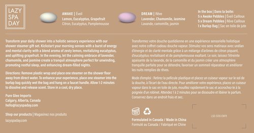 Lazy Spa Day - Energize with Awake: Lavender, Chamomile, Jasmine. Relax with Dream: Lemon, Eucalyptus, Grapefruit. 10-Piece Shower Steamer and Shower Bombs Aromatherapy Gift Set with Burlap Bag