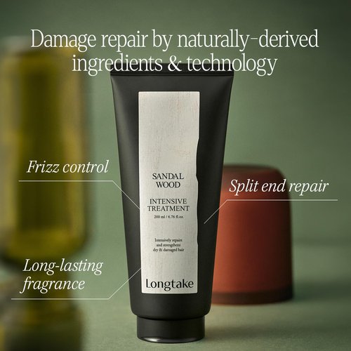 LONGTAKE Sandalwood Intensive Hair Shampoo 10.1 Fl Oz, 300ML and Treatment Hair Mask 6.76 Fl Oz, 200ML - for Dry Damaged Hair and All Hair Types