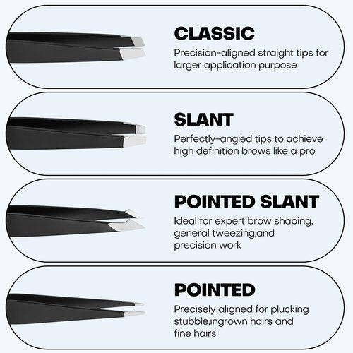 [4+1 Pack] Precision Tweezers Set with Travel Case, Professional Stainless Steel Eyebrow Tweezers for Women & Men, Multi-Purpose for Facial Hair & Ingrown Hair Removal