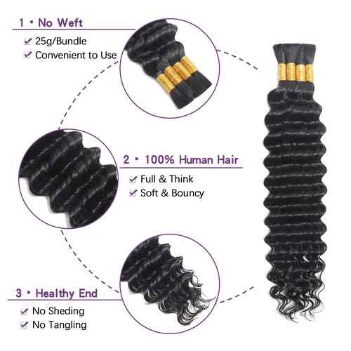 Human Braiding Hair for Boho Braids 100g 18 Inch Deep Wave Bulk Human Hair for Braiding Knotless No Weft 12A Wet and Wavy Curly Human Hair Extensions Bohemian 4 Bundles Natural Color