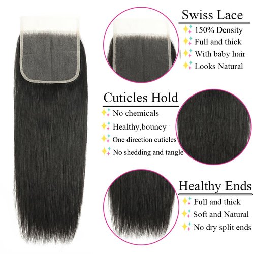 5x5 Closure Straight Transparent HD Lace Closure 12A Brazilian Virgin Human Hair Closure Free Part Pre Plucked with Baby Hair Natural Color 18 Inch