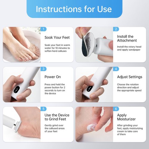 Electric Foot Callus Remover Rechargeable, 6 Speeds, Charging Base, Portable Electric Foot File Pedicure Tools for Dead Skin & Cracked Heel