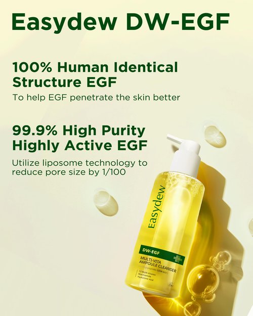 EASYDEW DW-EGF Multi Vita Ampoule Cleanser – Hypoallergenic Face Wash for Sensitive Skin with High-Concentration EGF Peptide, Multi-Vitamins and Hyaluronic Acid - Ampoule to Bubble Foam, 6.76 fl.oz.