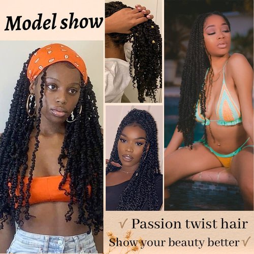 ShowCoco 8 Packs Passion Twist Hair Water Wave Braiding Hair Curly Passion Twist Crochet Hair Braiding Hair Synthetic Hair Extension (22 Inch, #1B)