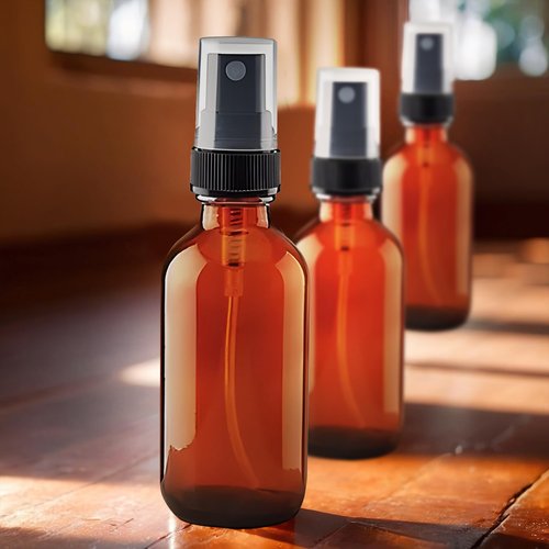 4 Pack Amber Glass Spray Bottles – 2oz Refillable Mini Bottles for Essential Oils, Perfumes, Serums, and DIY Skincare – Durable Small Amber Containers with Spray