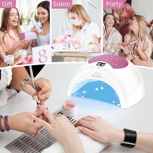 Okasiuv Rechargeable UV LED Nail Lamp with Diamond Design & Touch Control - 3 Timer Settings, Fast Curing for All Gel Polishes, Portable UV Nail Dryer for Professional Salon & Home (Pink)