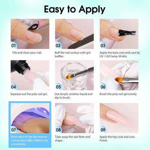 ROSALIND Pink Poly Nail Gel Kit -12 Colors + Nail Art Accessories Kit Poly Nails Gel Starter Kit with Slip Solution All Seasons Classic Colors Nails Extensions Set with Mini UV Lamp