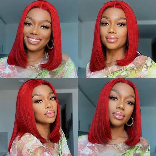 ASUTTRY Red Bob Wig Human Hair 13x4 HD Lace Front Wigs Human Hair Pre Plucked 200 Density Straight Bob Wigs for Women Lace Frontal Wig Red Color 10"