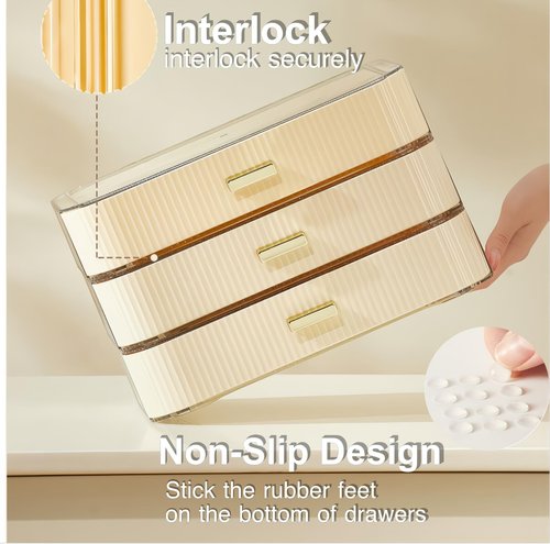 Makeup Organizer for Vanity, Stackable Cosmetics Organizer with Drawers, Countertop Storage for Makeup Palettes, Skincare, Beauty Supplies, Great for Vanity, Bathroom, Cabinet, Dresser Desk. Cream
