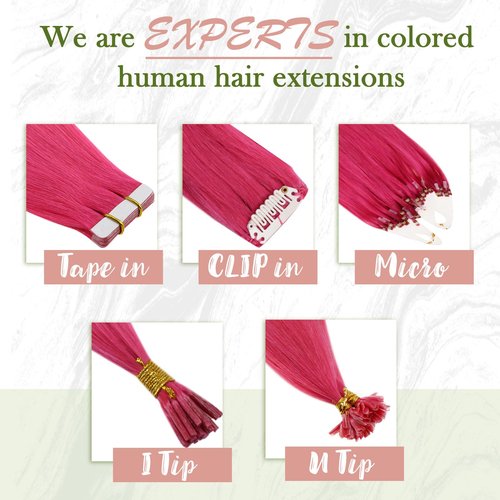 RUNATURE Tape in Hair Extensions Human Hair 22 Inch Hot Pink Hair Extensions Tape Ins Skin Weft Invisible Pink Tape in Extensions Highlighted Colored Hair, Tangle-free 25g 10pcs
